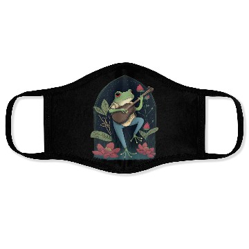Discover Cottagecore Aesthetic Frog Playing Banjo Face Masks