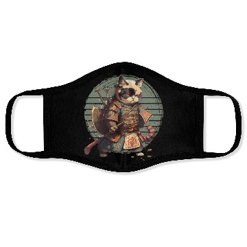 Discover Samurai Cat Warrior Japanese Ninja Cat Kawaii Face Masks