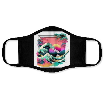 Discover Vaperwave Aesthetic Glitch Great Wave Retrowave Face Masks