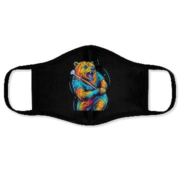 Discover Golfer Grizzly Bear Golf Club Golfing Golf Player Face Masks
