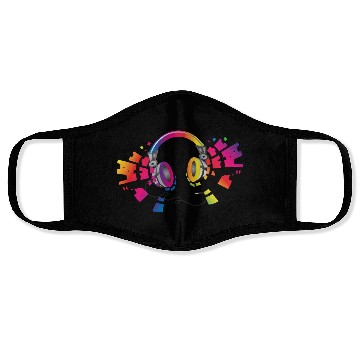 Discover colorful headphone for music festival summer Face Masks
