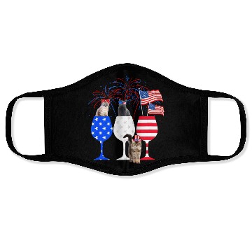 Discover Cat 4Th Of July Red White Blue Wine Face Masks