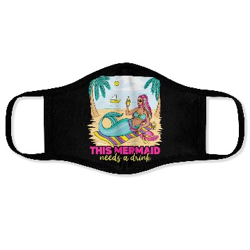 Discover This Mermaid Needs a Drink Fantasy Beach Outing Face Masks