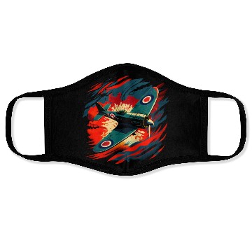 Discover Spitfire Airplane Vintage Pilot Aviator Military Face Masks