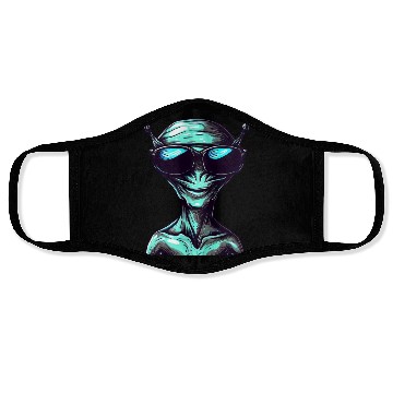 Discover Cool Green Alien with Sunglasses Face Masks
