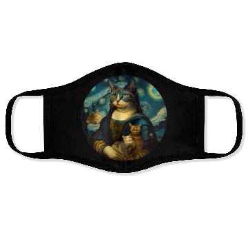 Discover Mona Lisa With Cats Starry Night Van Gogh Painting Face Masks