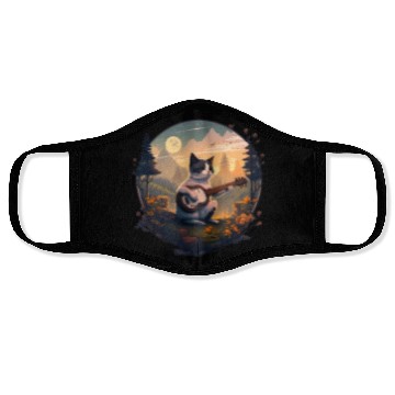 Discover Cottagecore Aesthetic - Cat Playing Guitar - Face Masks