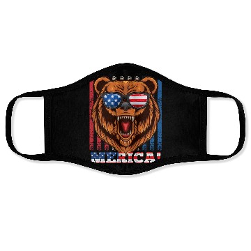 Discover Merica Independence Day American Bear USA Party Face Masks