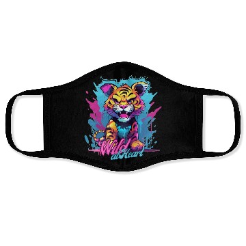 Discover Vibrant Synthwave Sabertooth Tiger Graffiti Kids Face Masks