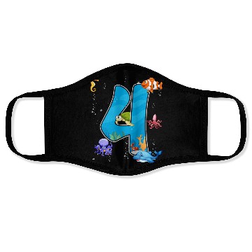 Discover 4th birthday Aquarium Fish lover 4 Year Old Sea Face Masks