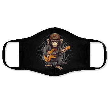 Discover Monkey Chimpanzee Playing Acousitc Rock Guitar Face Masks