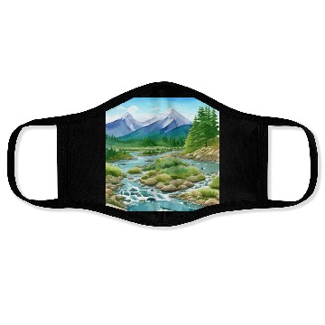 Discover Watercolor Mountain River Face Masks