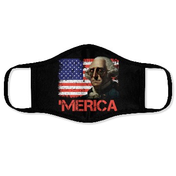 Discover Merica George Washington Independence Day USA Face Masks