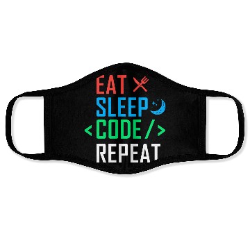 Discover Eat Sleep Code Repeat Funny Programming Computer Face Masks