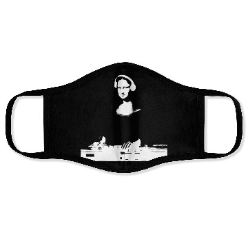 Discover Dj Mona Lisa with Dj Headphone behind a dj table Face Masks
