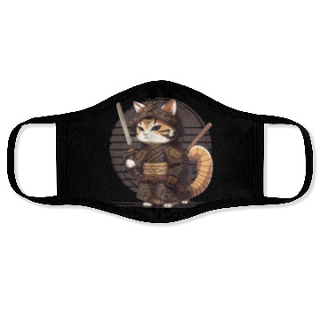 Discover Samurai Cat Warrior Japanese Ninja Cat Kawaii Face Masks