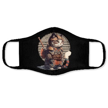 Discover Samurai Cat Warrior Japanese Ninja Cat Kawaii Face Masks