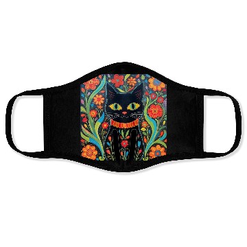 Discover Folk Art Cat Floral Face Masks