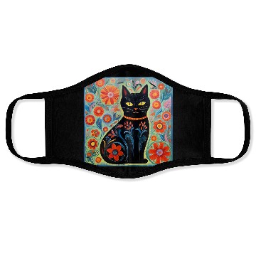 Discover Folk Art Cat Floral Face Masks