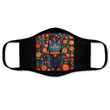 Discover Folk Art Cat Floral Face Masks