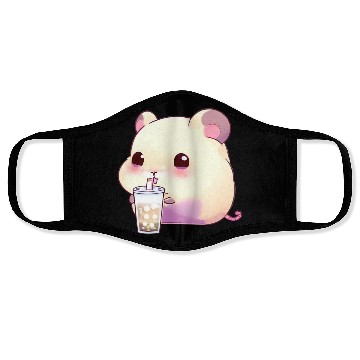 Discover Kawaii hamster with bubble tea Face Masks