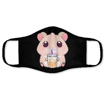Discover Kawaii hamster with bubble tea Face Masks