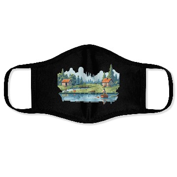 Discover Fisherman Nature 8-bit style Face Masks