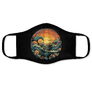 Discover serene ocean sunset with large waves (7) Face Masks