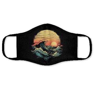 Discover serene ocean sunset with large waves (8) Face Masks