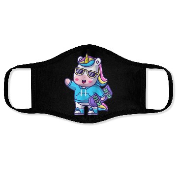 Discover cute cool unicorn holding skateboard cartoon Face Masks