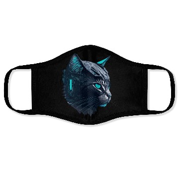 Discover Digital cyberpunk Cat artwork Face Masks