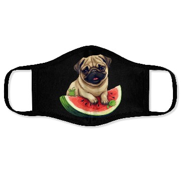 Discover Pug with Melon, Funny Summer Design for Dog Lovers Face Masks