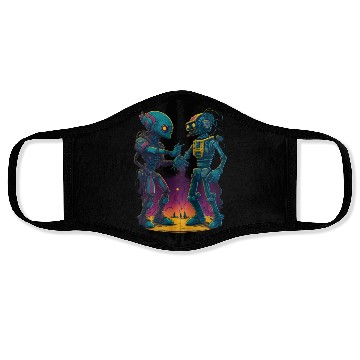 Discover An Alien and A Robot Shake Hands Face Masks