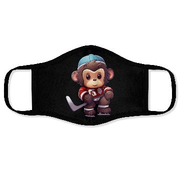 Discover Monkey Playing Ice Hockey, Athletic Animal Design Face Masks