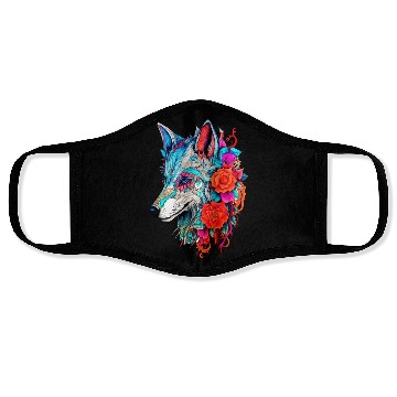 Discover Wolf with Flowers Girls Face Masks