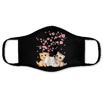 Discover Kitten Lover Japanese Cherry Blossom Cat Art Face Masks
