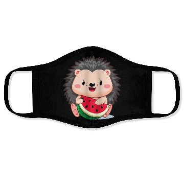 Discover Happy hedgehog enjoys watermelon Face Masks
