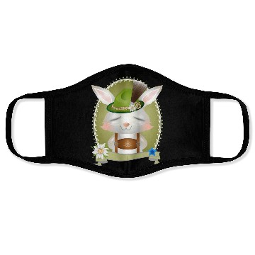 Discover small rabbit in costume with hat and leather pants Face Masks