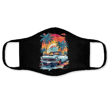 Discover Retro classic car in Miami street Face Masks
