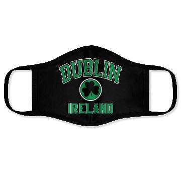 Discover Dublin Varsity Style Shamrock Green Print Face Masks