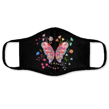 Discover Butterfly flower pink insect bug floral nature Face Masks
