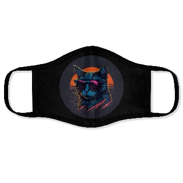 Discover Synthwave Cat art Face Masks