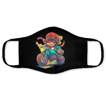 Discover monkey driving a motorcycle in the summer Face Masks