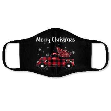 Discover Merry Tree Wagon Buffalo Plaid Truck Face Masks