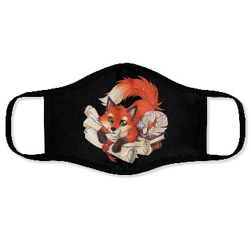 Discover Fox with books and scrolls, ink reading Face Masks
