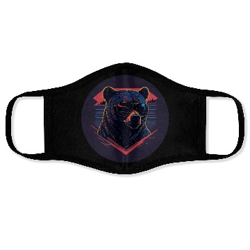 Discover Synthwave Bear art Face Masks