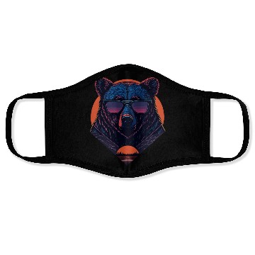 Discover Synthwave Bear with sunset Face Masks