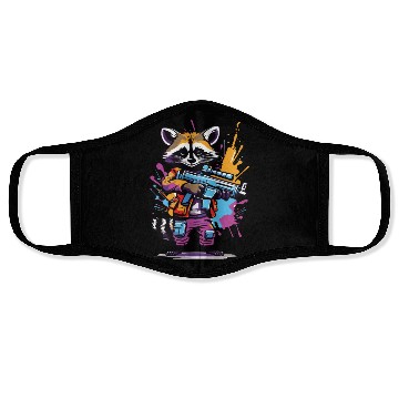 Discover Raccoon with laser gun Face Masks