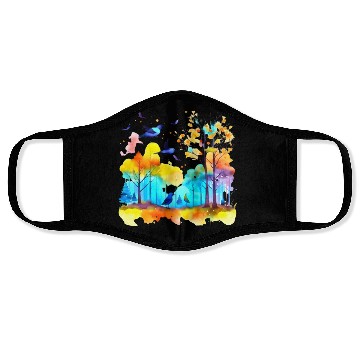 Discover Serenity in Flight: Watercolor Birds over Forest Face Masks