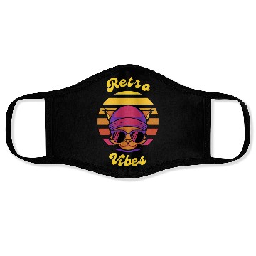 Discover Black Coloful Sunset Cat Retro Vibes T-shit. Face Masks